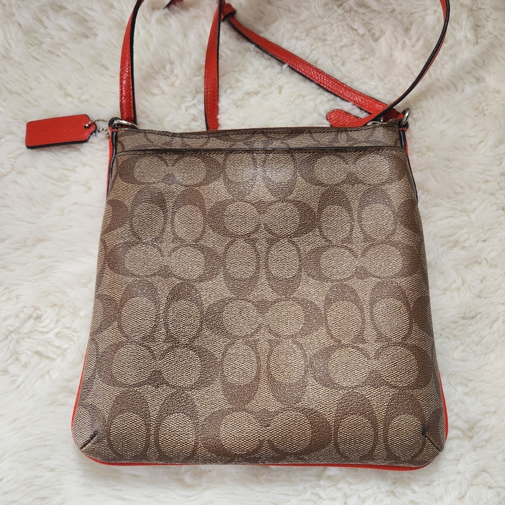 Coach North/South Crossbody in Signature Canvas Khaki/Orange Style F35940 LN - Picture 4 of 14